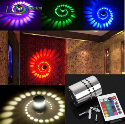 LED sieninis-lubinis šviestuvas 3D 3W spalvota šviesa