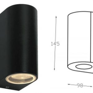 Sieninis LED šviestuvas juodas 2xGU10 ALU IP54