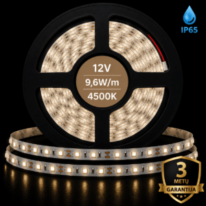 12V IP65 9,6W/m 4500K SMD2835 Premium 120diodų/m LED juosta Neutrali balta šviesos spalva