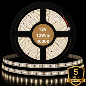 12V 12W/m 4000K SMD2835 Prestige IP20 120diodų/m LED juosta Neutrali balta šviesos spalva