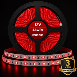 12V 4,8W/m raudona Premium SMD2835 60diodų/m IP20 LED juosta