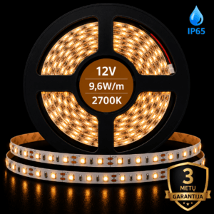 12V IP65 9,6W/m 2700K SMD2835 Premium 120diodų/m LED juosta
