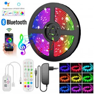 5m RGB LED juostos komplektas valdomas telefonu(bluetooth) ir nuotoliniu valdymo pulteliu