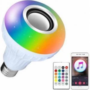 E27 LED RGB lemputė - bluetooth kolonėlė su nuotolinio valdymo pulteliu