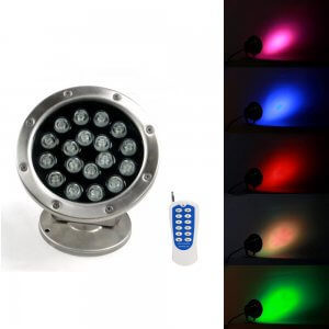 IP68 DC12V RGB 18W LED Šviestuvas su nuotolinio valdymo pulteliu
