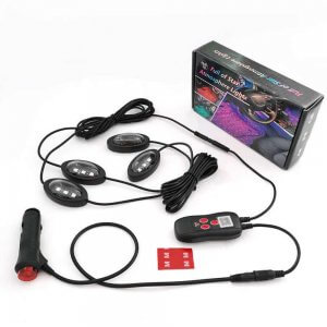 12V 4 dalių RGB LED apšvietimo komplektas automobilio interjerui
