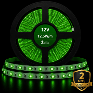 12V 12.5W/m žalia SMD5050 60diodų/m IP20 LED juosta