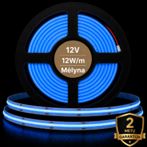 12V 12W/m Mėlyna COB LED juosta