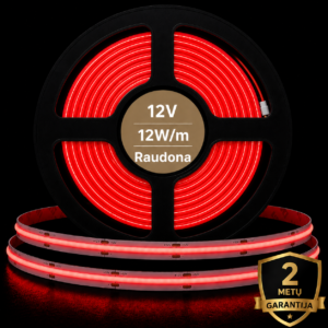 12V 12W/m Raudona COB LED juosta
