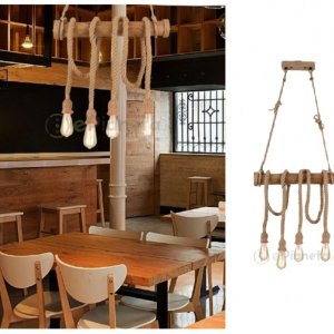 4x E27 šviestuvas su virvės apdaila