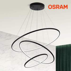 100W 3000K-4000K-6000K LED 3 žiedų pakabinamas šviestuvas su nuotolinio valdymo pulteliu