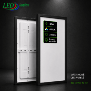 30W 4500K 300x600x38mm Virštinkinė LED Panelė Natūrali Balta šviesa