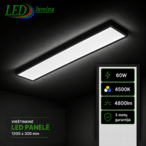 60W 4500K 300*1200*38mm Juoda LED panelė virštinkinė natūrali šviesa
