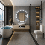 Modernus LED veidrodis 100×100cm