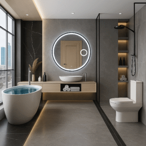 Modernus LED veidrodis 100×100cm