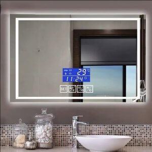 LED Veidrodis su Bluetooth garso kolonėlė, anti-rasojimo funkcija, su laikrodžiu ir termometru 100x60cm