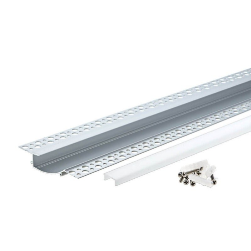 priglaisotmi led juostų profiliai - 2m Profilis LED juostai, priglaistomas, pilkas, baltas dangtelis, 98x19mm