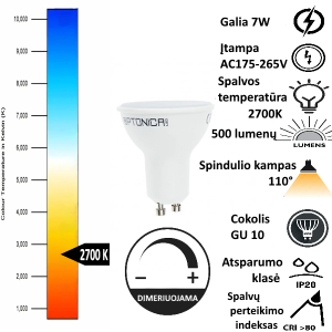 7W 2700K dimeriuojama LED lemputė GU10