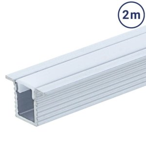 LED juostų profiliai - 2m Profilis LED juostai, įleidžiamas, pilkas, baltas dangtelis, 12.4x9mm