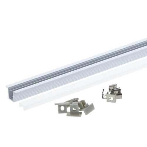 LED juostų profiliai - 2m Profilis LED juostai, įleidžiamas, pilkas, baltas dangtelis, 12.4x9mm