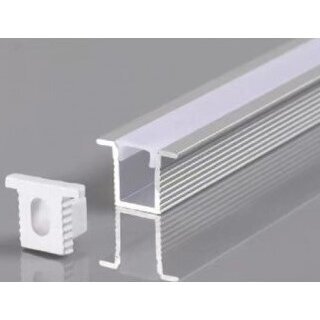 LED juostų profiliai - 2m Profilis LED juostai, įleidžiamas, pilkas, baltas dangtelis, 12.4x9mm