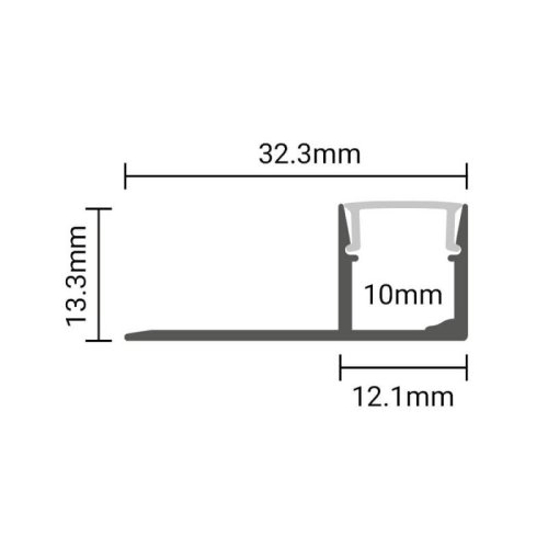 priglaistomi led jusotų profiliai - 2m Profilis LED juostai, priglaistomas, pilkas, baltas dangtelis, 32.3x13.3mm