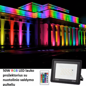 50W IP66 RGB LED lauko prožektorius su nuotolinio valdymo pulteliu