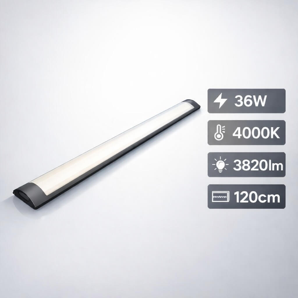 120cm 36W 4000K LED šviestuvas juodas