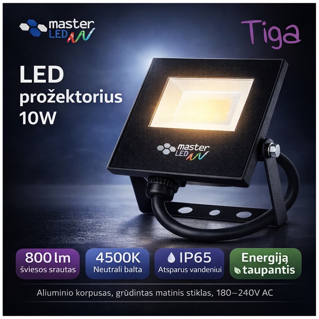 10W „Slim“ 4500K IP65 LED lauko prožektorius