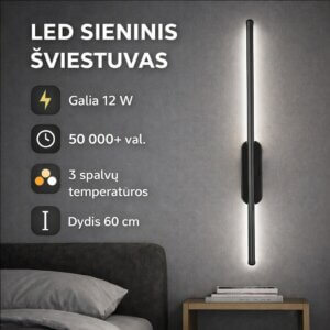 LED sieninis šviestuvas 60 cm 12W 3CCT