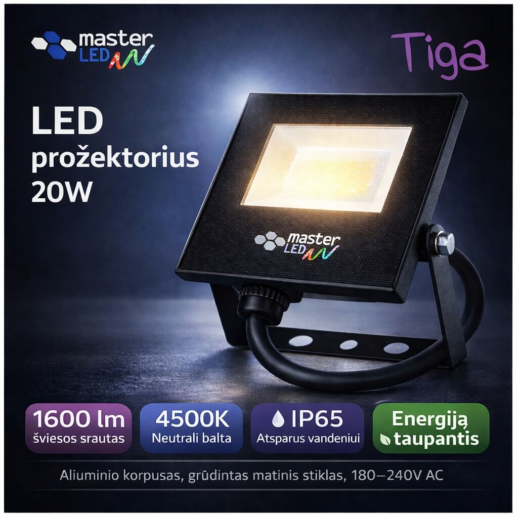20W „Slim“ 4500K IP65 LED lauko prožektorius