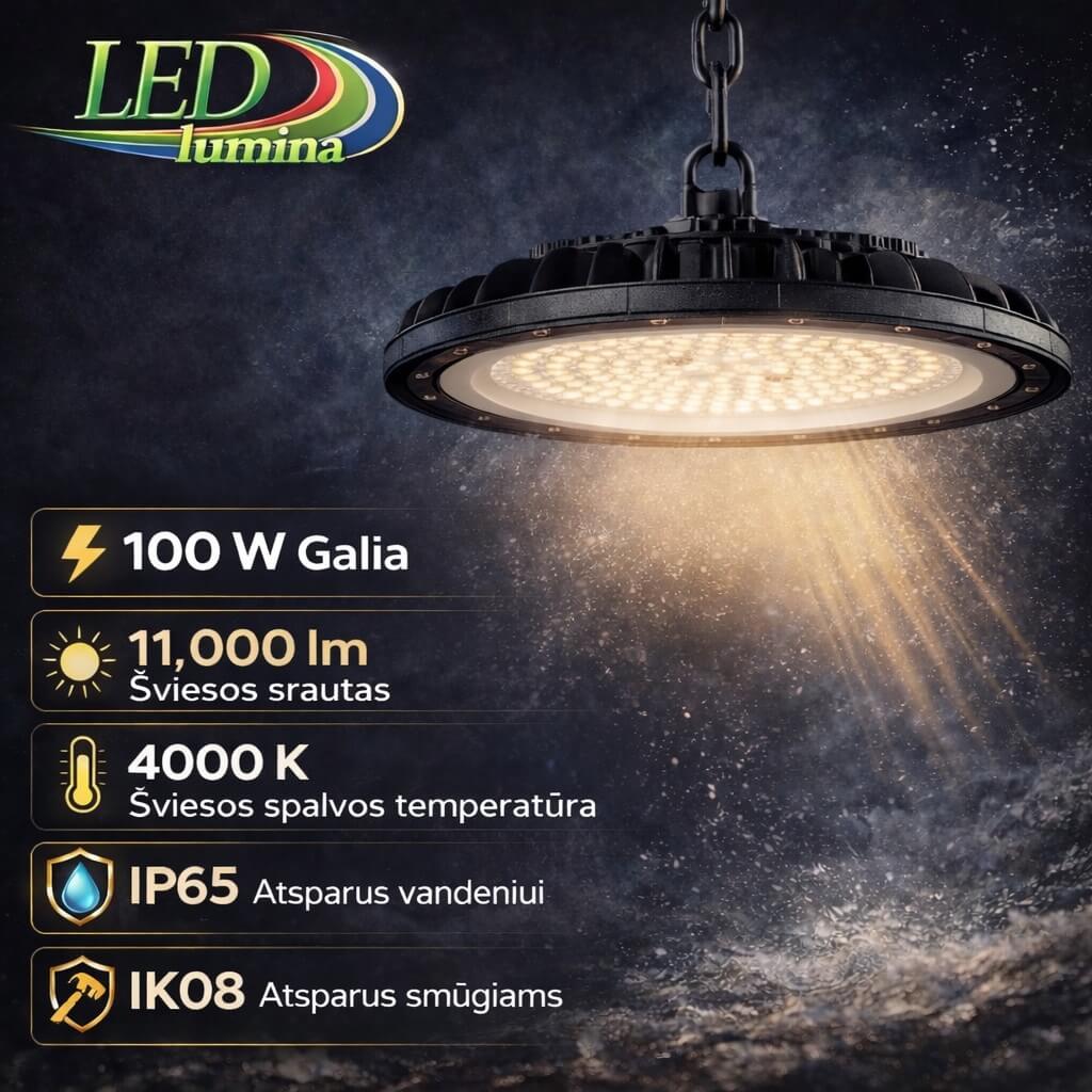 100W LED UFO pramoninis / sandėlio šviestuvas 4000K