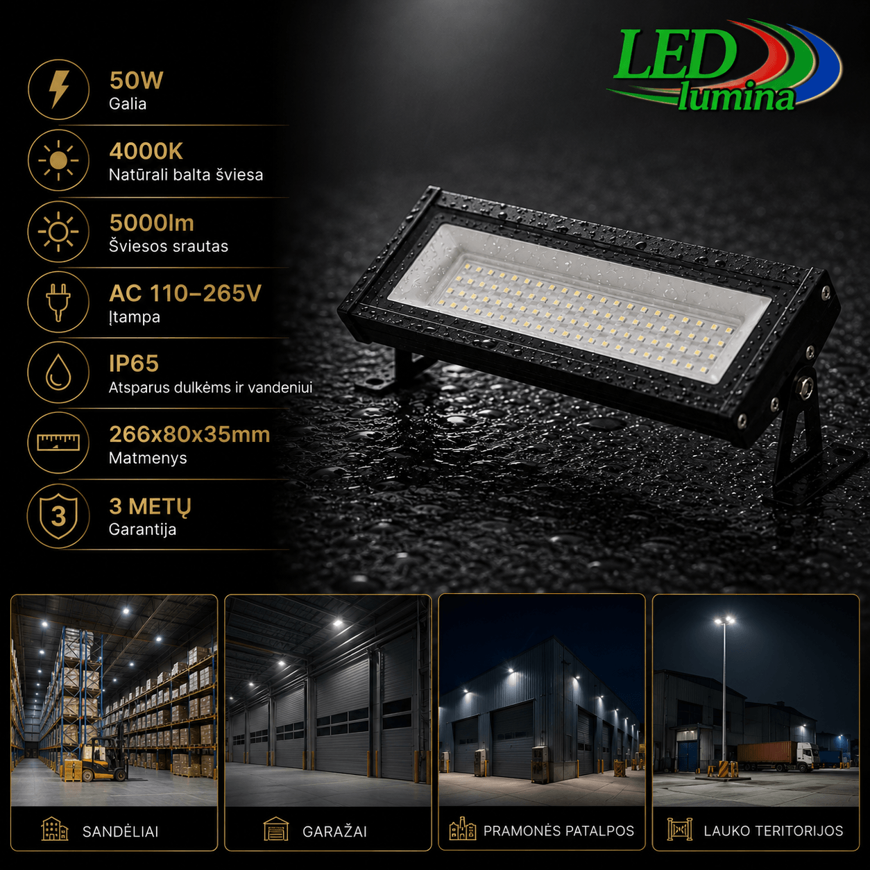 50W LED pramoninis / sandėlio šviestuvas 4000K