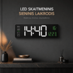 LED sieninis laikrodis su nuotolinio valdymo pulteliu
