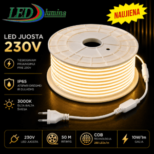230V 10W/m COB LED juosta 3000K IP65