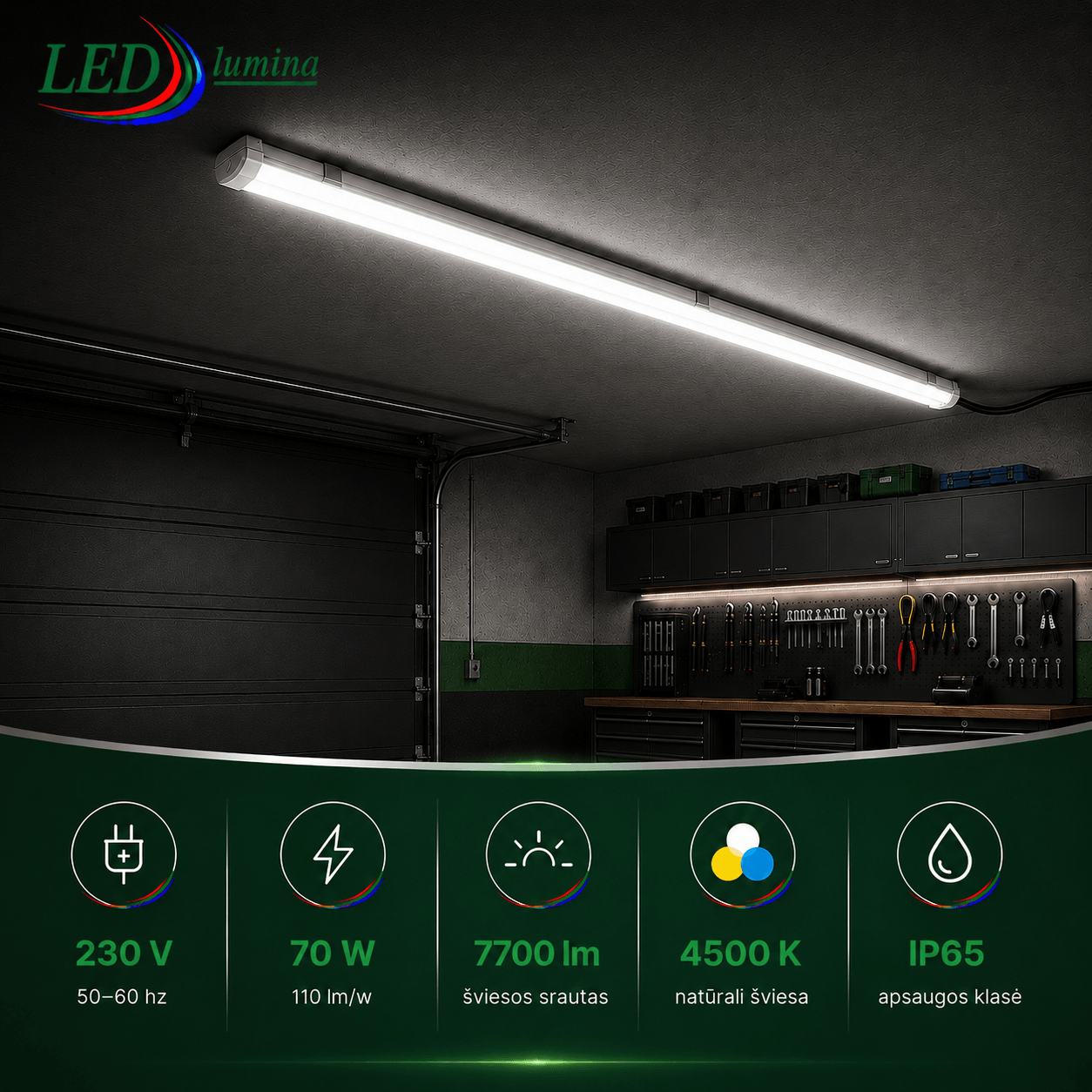70W 150cm LED Hermetinis šviestuvas 4500K 7700 lm IP65