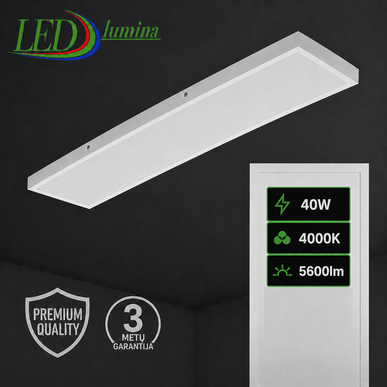 40W 120×30 cm virštinkinė LED panelė 4000K